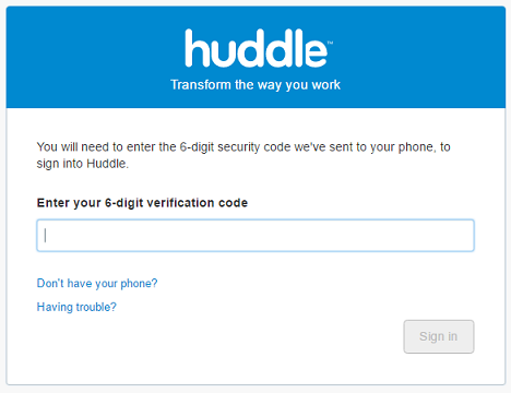 huddle authentication into factor two signing enter text box code